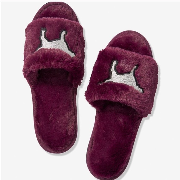 PINK Victoria's Secret Shoes - Pink VS purple flur fleece open toe slippers: 9